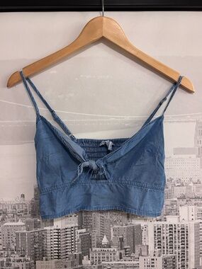 Urban Planet Light Blue Denim-Style Cropped Cami with Front Tie